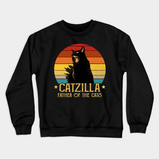 Catzilla Father Of The Cats Retro Vintage Sunset Crewneck Sweatshirt by KiraT